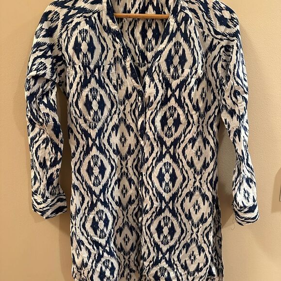 Athleta Ikat Kaftan Tunic Shirt Dress Swim Cover, XSmall - Picture 2 of 6